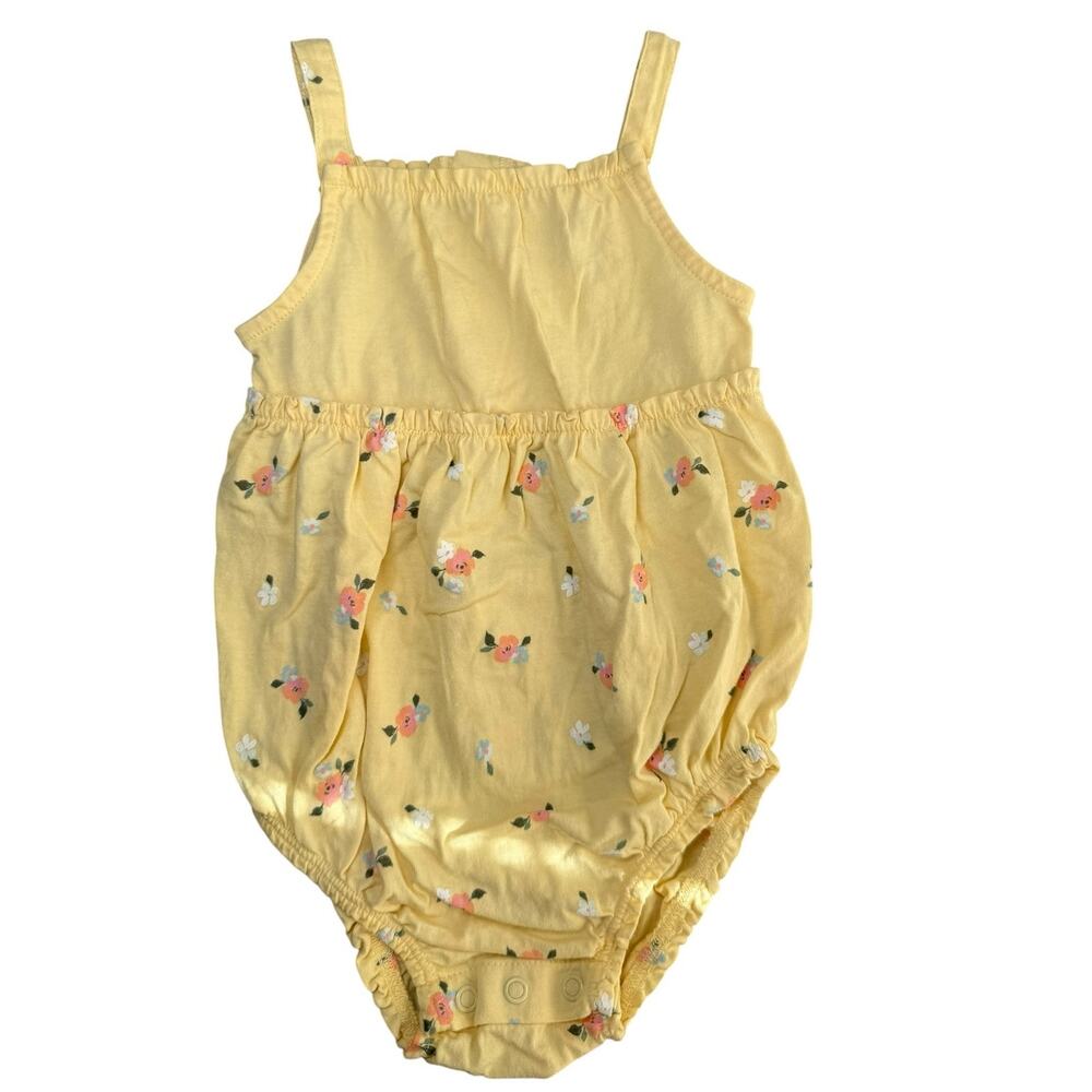 Carters Sleeveless Bodysuit Romper Girls Summer Flowers Yellow 12 Months
